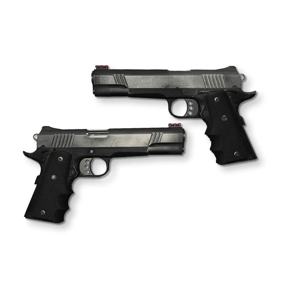 Two black and gray pistols against a white background